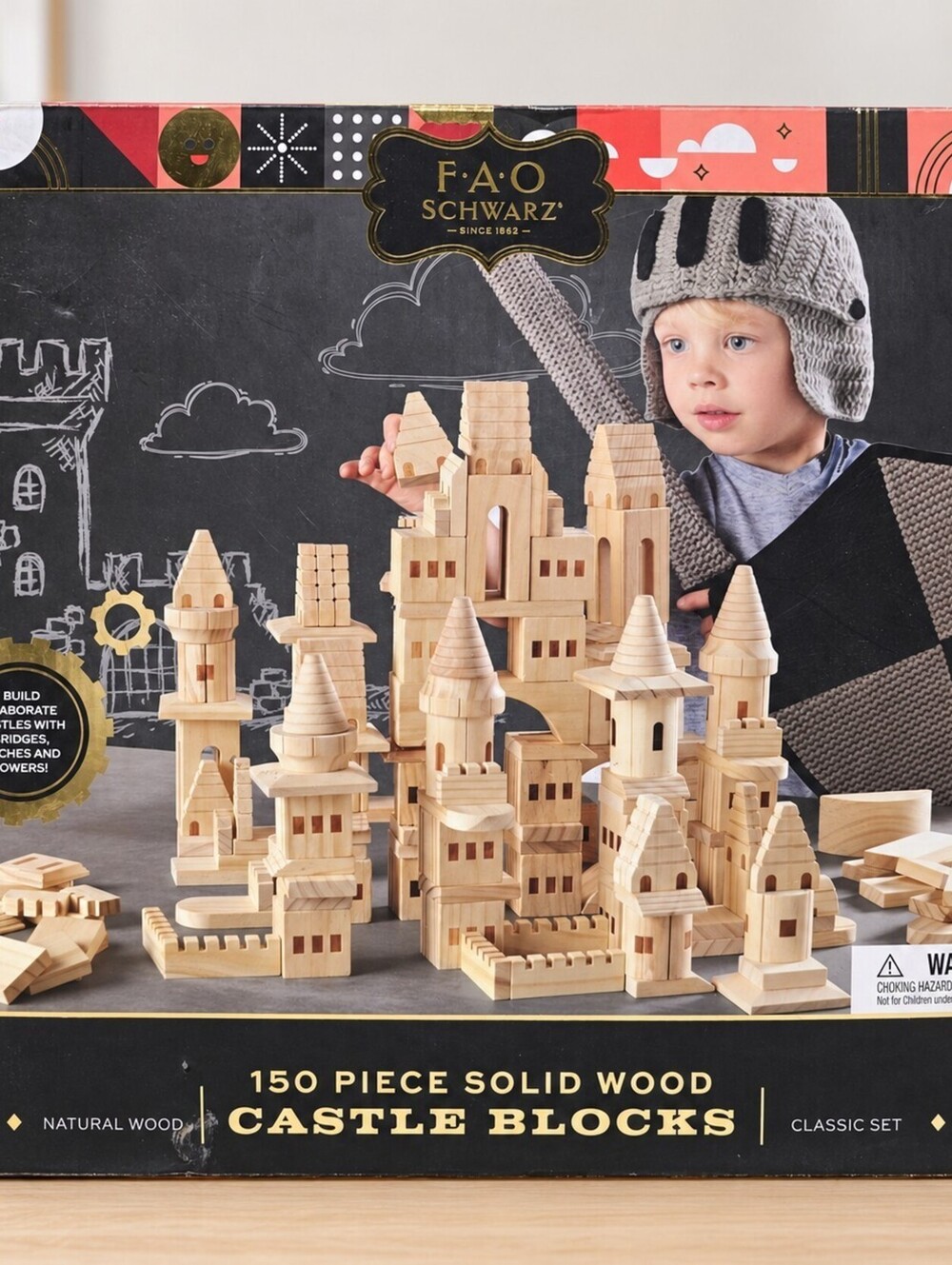 FAO Schwarz 150 Piece Solid Wood Castle Blocks Complete Set Ages 4+ Excellent